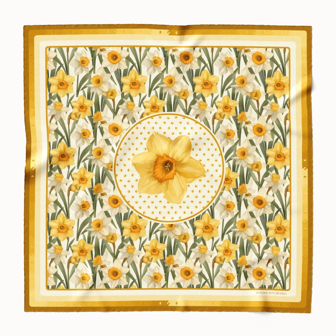 Daffodil Flower Silk Scarf 90, Designed With Meaning