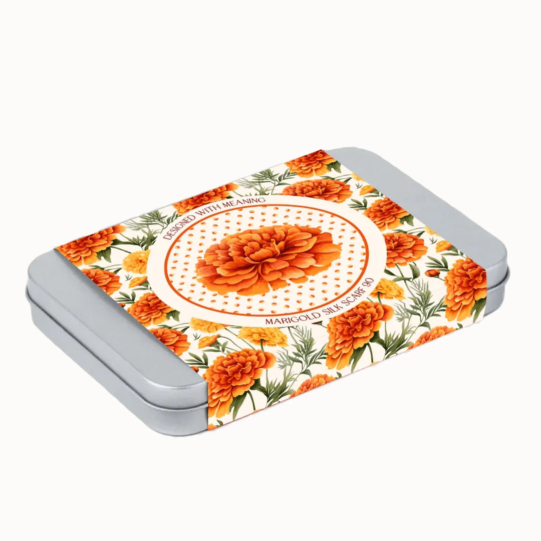 Marigold Flower Silk Scarf 90, Designed With Meaning