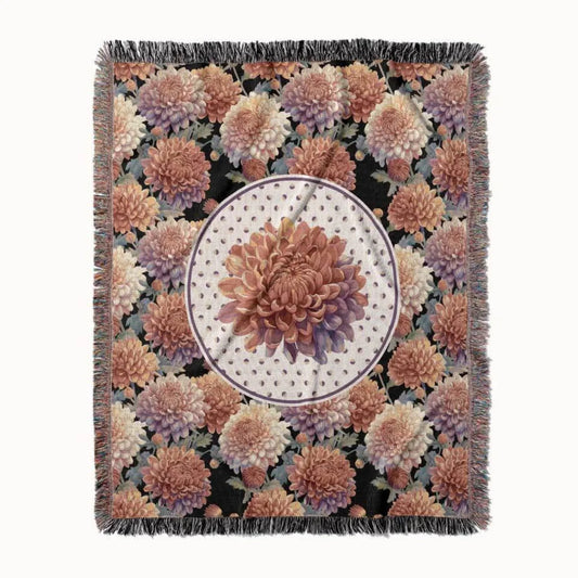 Chrysanthemum Flower Woven Throw Blanket, In Bloom Collection, Designed With Meaning